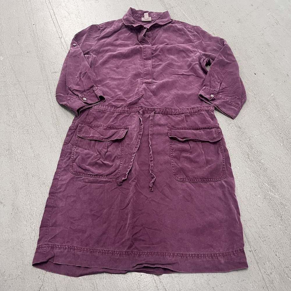 J. Jill Maroon 100% Tencel Dress Women's Size Small Button Front 3/4 Sleeve Midi